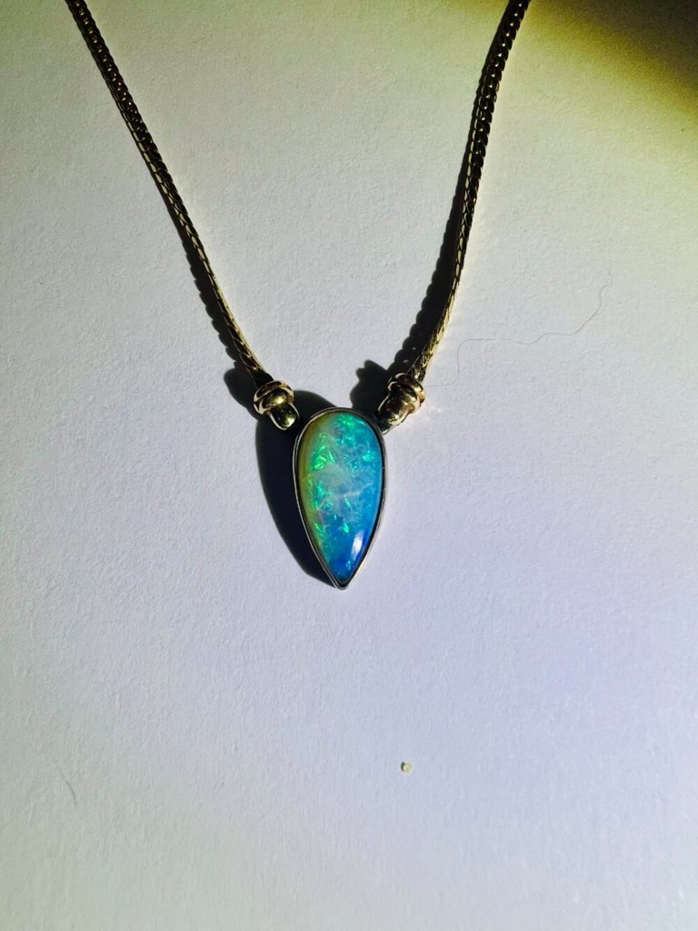 Blue Opal on a 14k gold chain, Stamped - Picture 4 of 10